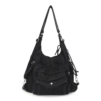 Solid Color Denim Trendy Shoulder Bag for 2025 High Quality Fashion Zipper Large Capacity Versatile Women's Crossbody Bag