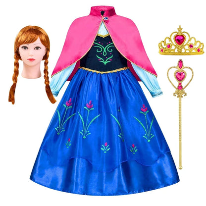 Frozen Anna Princess Girl Dress Halloween Cosplay 2026 Party Costume Snow Queen Princess Clothes Children Outfit 2-10 Y