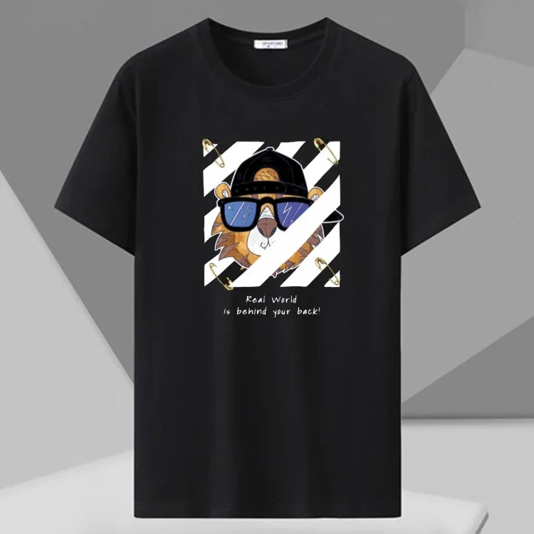 Men T-shirt Printed Tee Plus Size 110-180kg 5XL 6XL 7XL Black T Shirts Round Neck Short Sleeve Oversized Tops Big Size Clothing