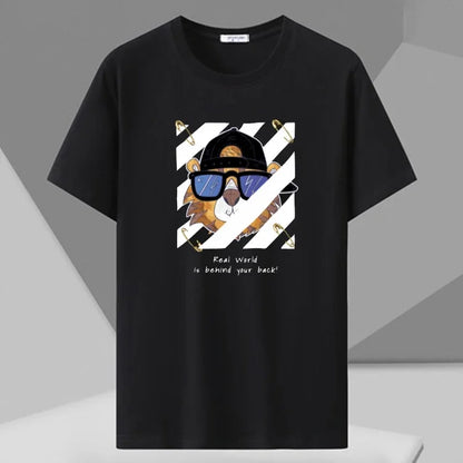 Men T-shirt Printed Tee Plus Size 110-180kg 5XL 6XL 7XL Black T Shirts Round Neck Short Sleeve Oversized Tops Big Size Clothing