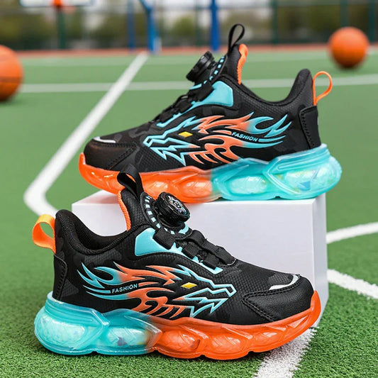 New Boys Sport Shoes Kids Anti-Skid Basketball Sneakers Lightweight Outdoor Running Shoes Children Training Swivel Buckle Design