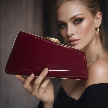 Wine Red Snake or Alligator Pattern PU Clutch Evening Bag with Gilded Buckle for Retro Dinner Party Ladies Handbag