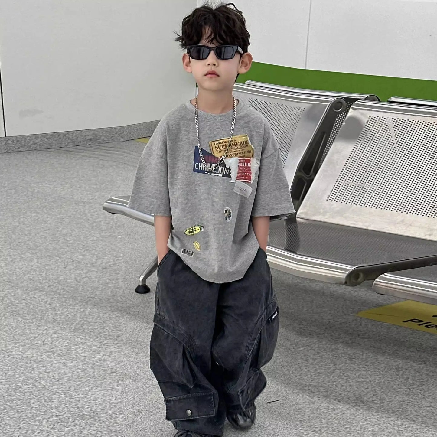 2026 Summer New Vintage Korean Boys T-Shirt Crew Neck Kids Tweens Casual Stylish Breathable Cotton Top