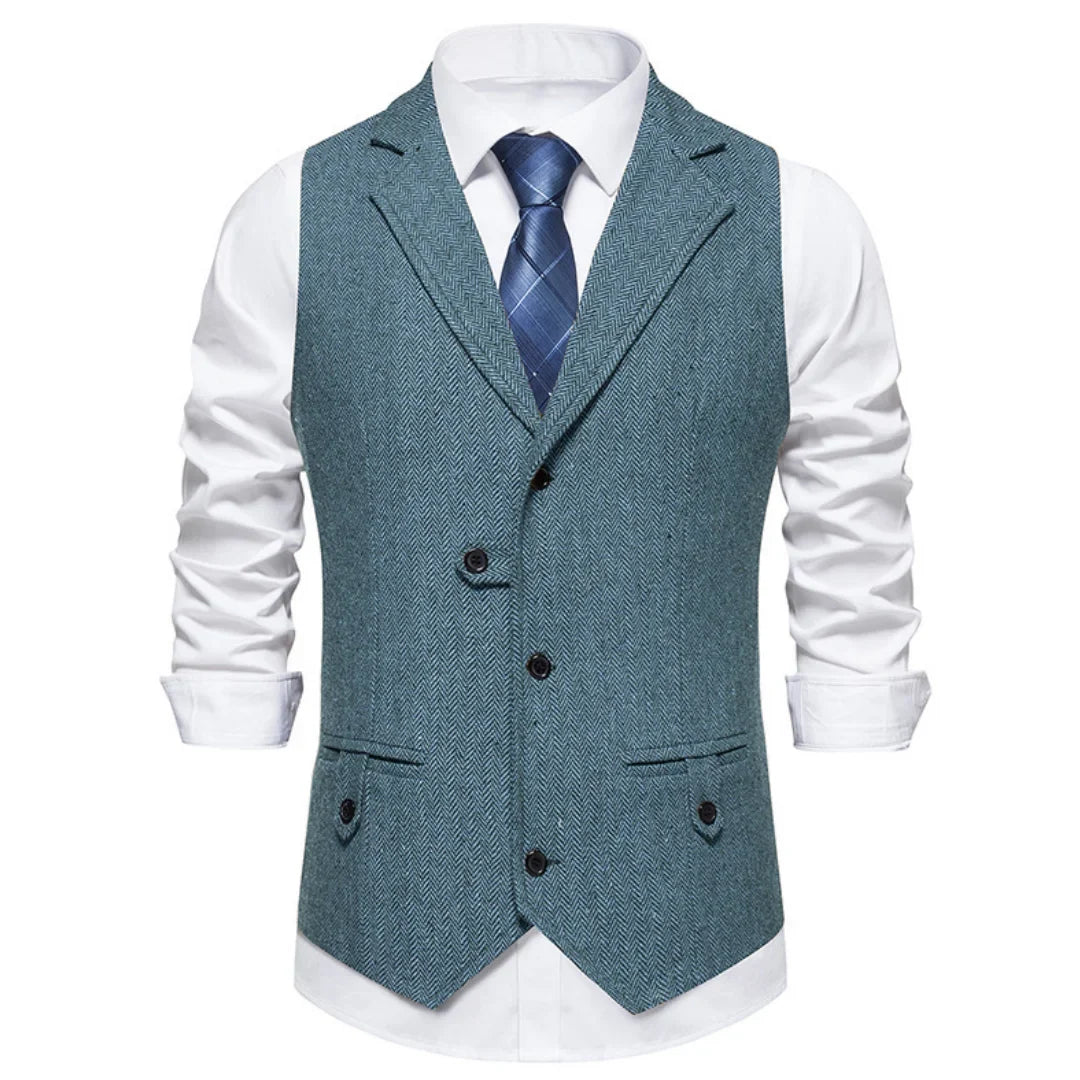 Men Vest Brown Herringbone Single Button Solid With Lapel Waistcoat For Wedding Groom Business Banquet Office Work Men Suit Vest