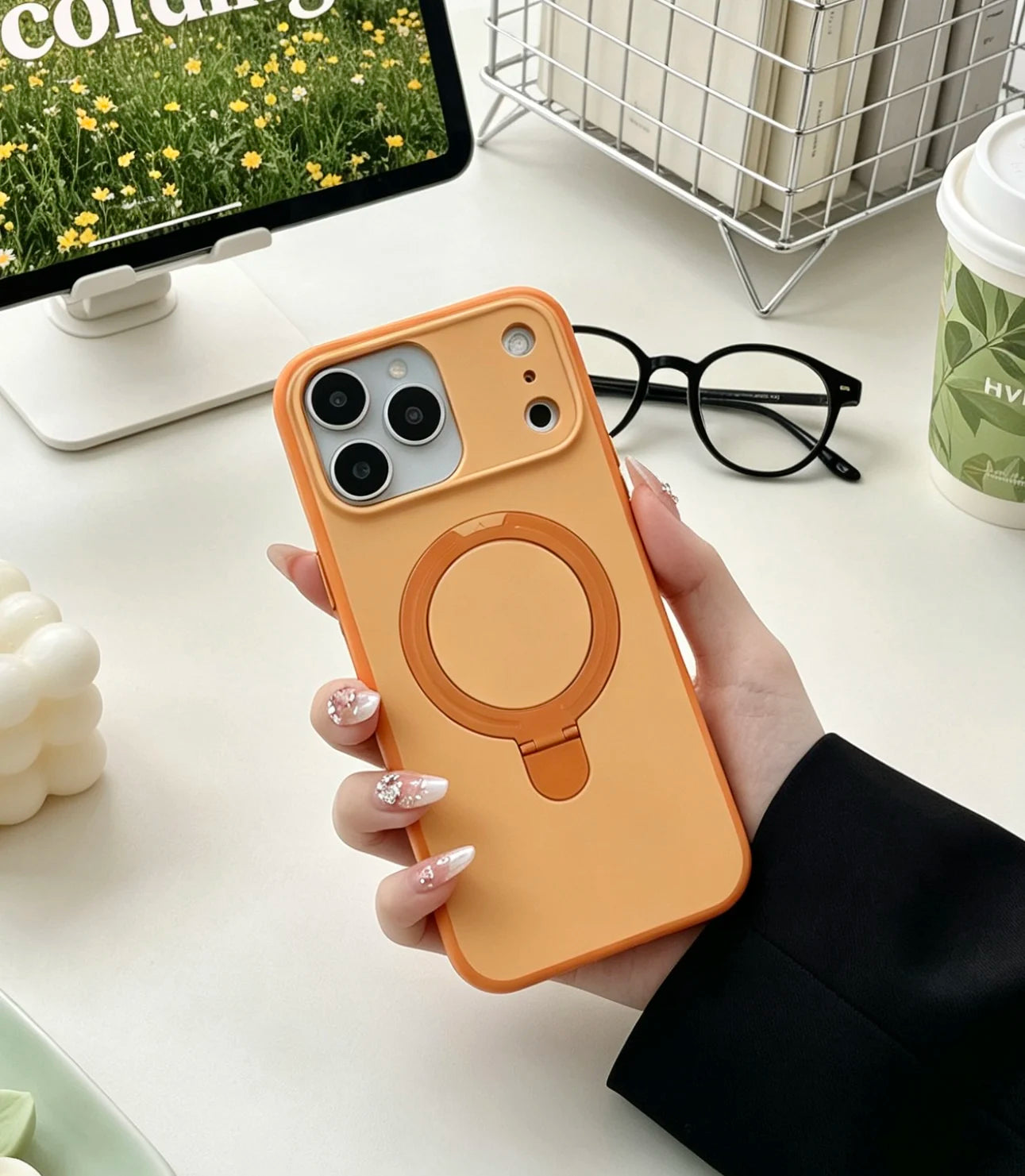 Luxury Matte Clear Metal Holder Ring Magnetic Case For iPhone 17 Air 16 15 14 Plus 13 12 Pro Max For Magsafe Shockproof Cover
