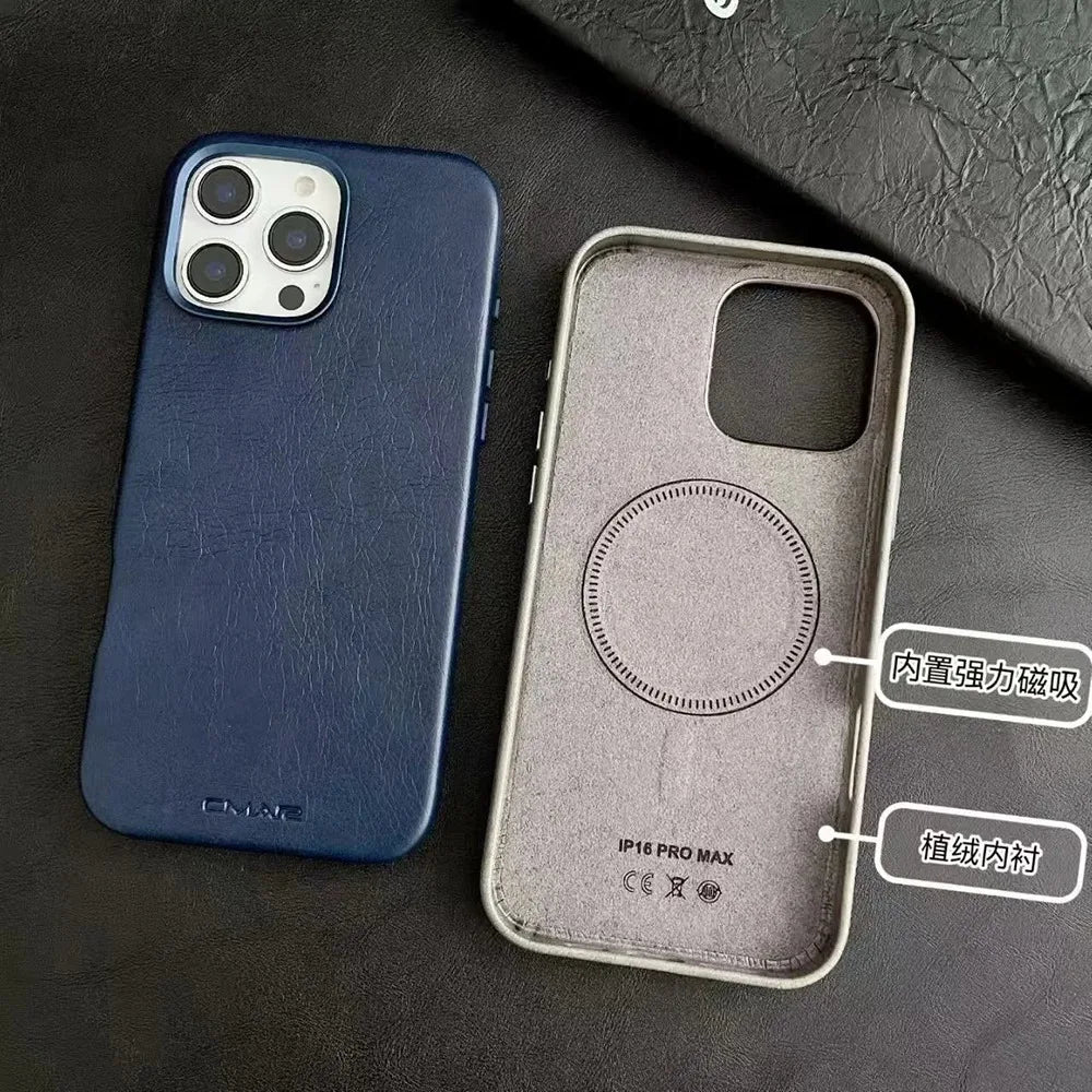 Luxury Business Leather For Magsafe Magnetic Phone Case For IPhone17 16 15 14 ProMax Shockproof Metal Lens Frame Protector Cover