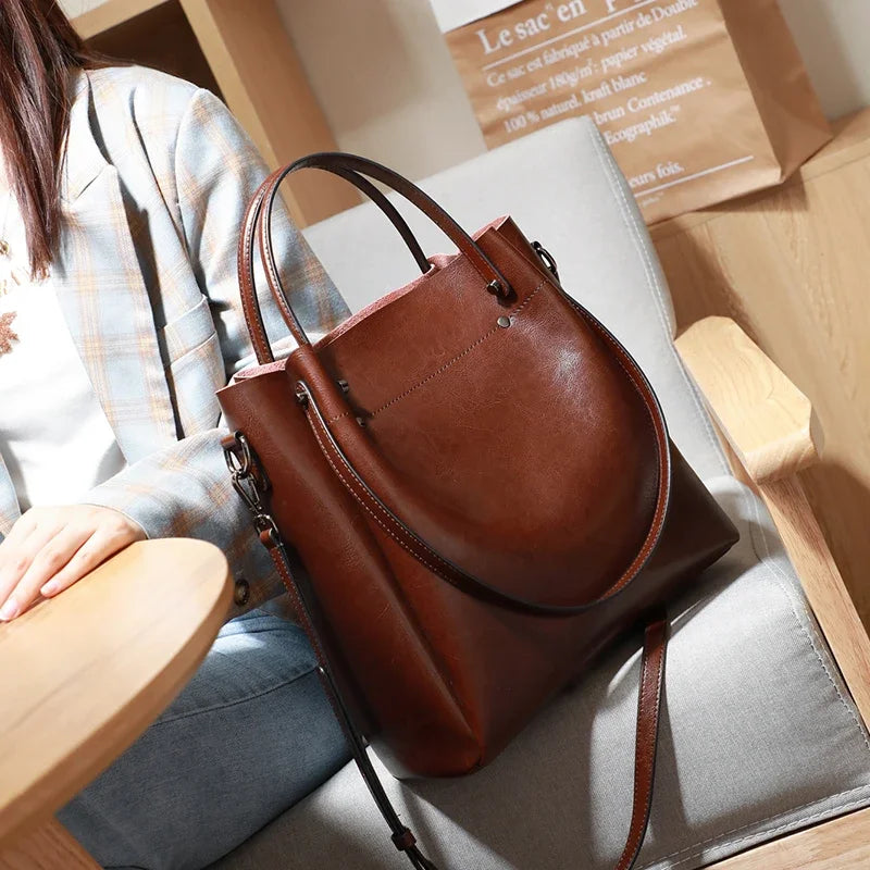 Women's Natural Cow Genuine Leather Handbags Female Natural Cowhide Crossbody Bag Ladies Multiple Large Capacity Shoulder Bags