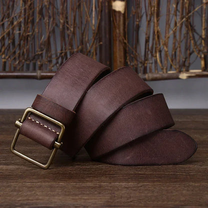 3.8 Wide Pure Cowhide Genuine Leather for Men's High Quality Jeans No Drilling Smooth Buckle Belts Cowboy Waistband Male Fashio