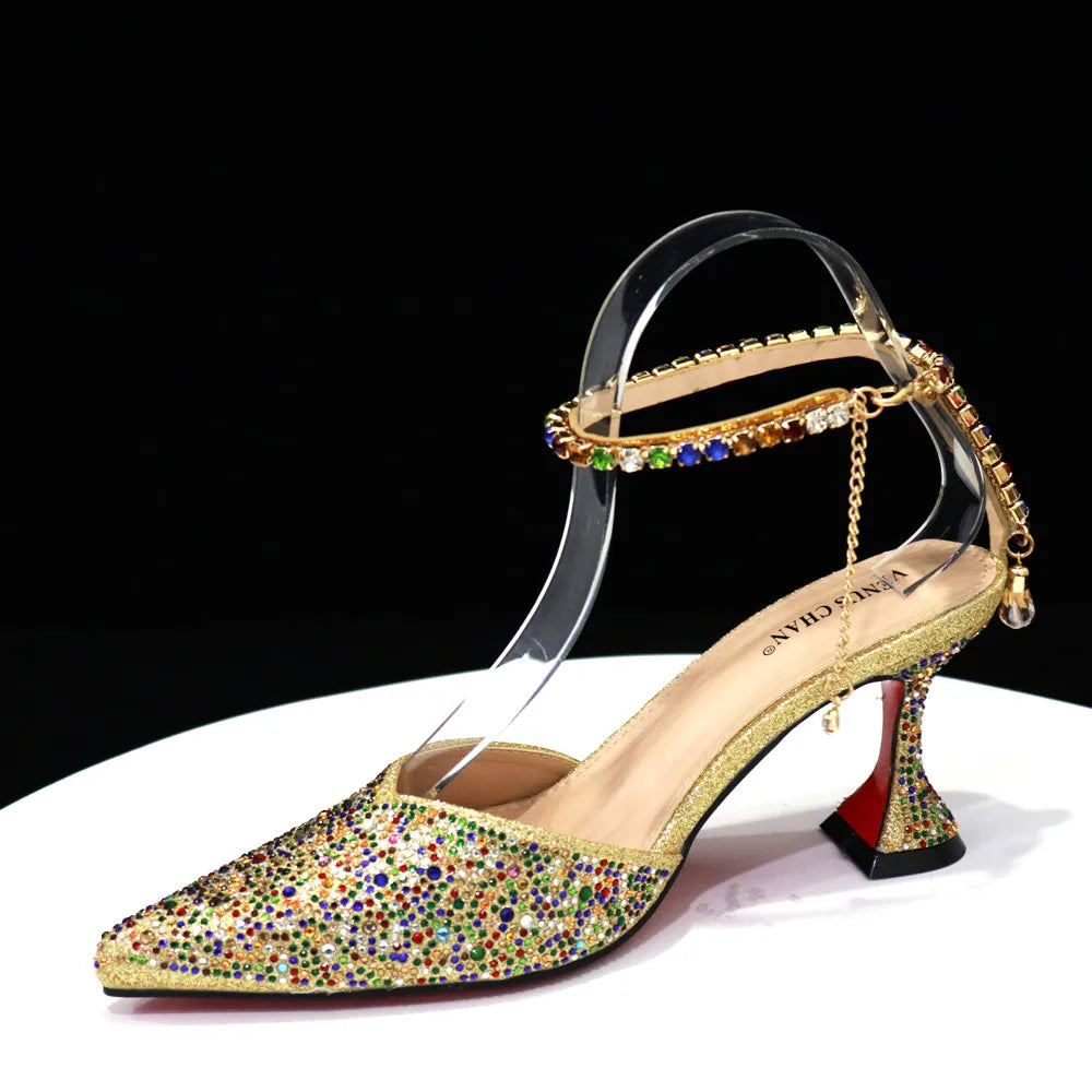 New Arrival Fashion Style Pointed Shoes Bag Soft Handle Bag Anklet Design Medium Heel Ladies Shoes Suitable for Wedding Party
