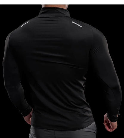 Men Long Sleeve Stand Collar Zipper T-shirt Gym Running Training Fitness Bodybuilding Sport Top Quality Elastic Tight Tops Tees