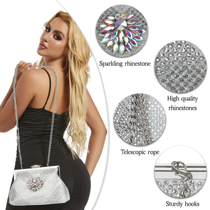 Italian Shoes and Bags Matching Set 2024 Silver Color Rhinestone Fashion High Heels for Women Pointed Toe Pumps