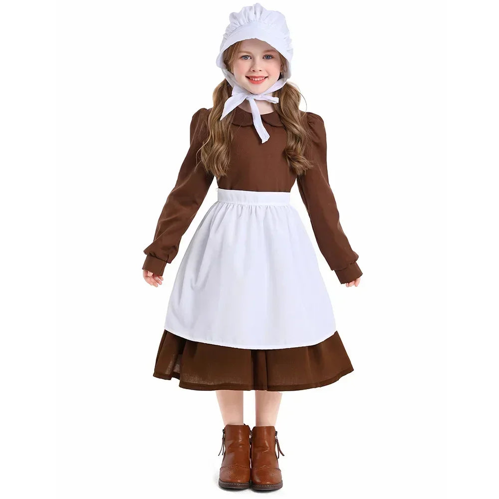 Girl Costume Colonial Farm Village Girl Costumes Prairie Dress Child Kids 2-4Y 4-10Y 10-16Y Tween Teens
