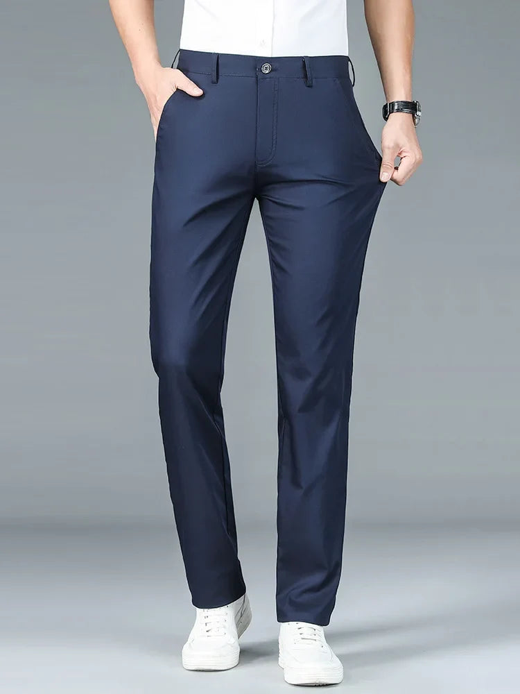 High Quality Luxury Straight Business Suit Pants Men Bamboo Fiber Designer Spring Summer Elegant Casual Long Formal Trouser Male