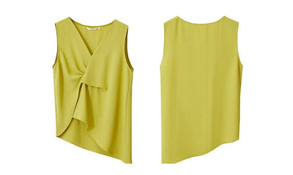 Women's Blouse 2026 Summer New Flowy Chiffon Asymmetric Hem Top Elegant Office Solid Casual V-Neck Shirt For Women 12612025