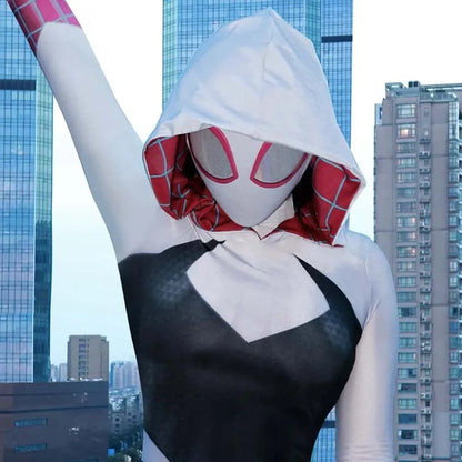 Spider Gwen Costume Across the Spider-Verse Gwen Stacy Hooded Cosplay Zentai Bodysuit Spider Man Carnival Party Anime Outfit