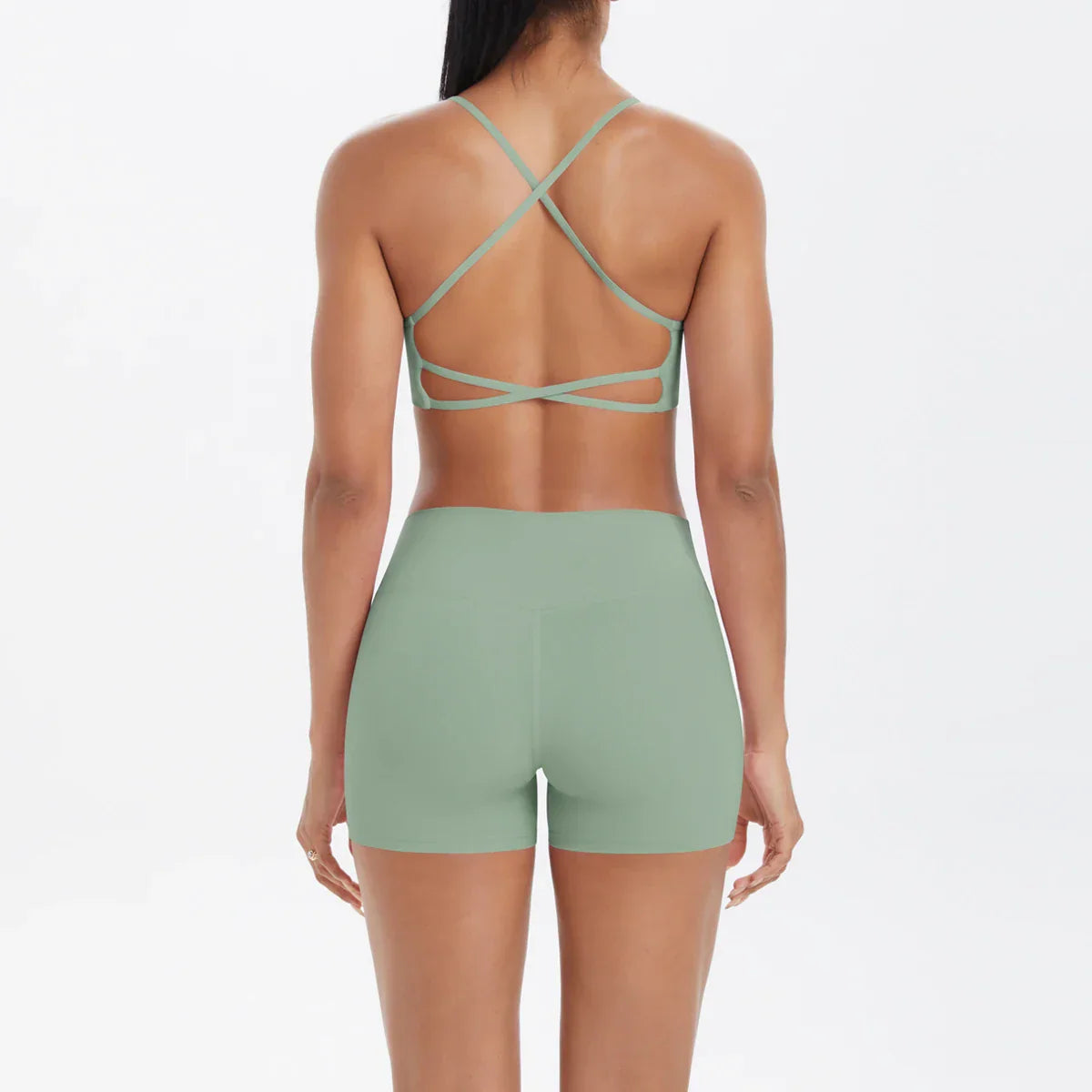 2PCS Yoga Clothes  Halter Yoga Top Set Fitness Gym Suit Crossover Back Sports Underwear Workout Gym Shorts Fitness High Waist