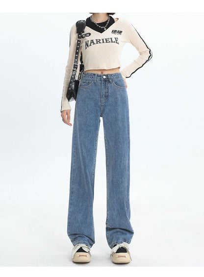 Spring And Summer New High Waisted Slim Jeans For Women Niche Casual Loose Thin Floor Pants Wide Leg Pants Trendy Pants