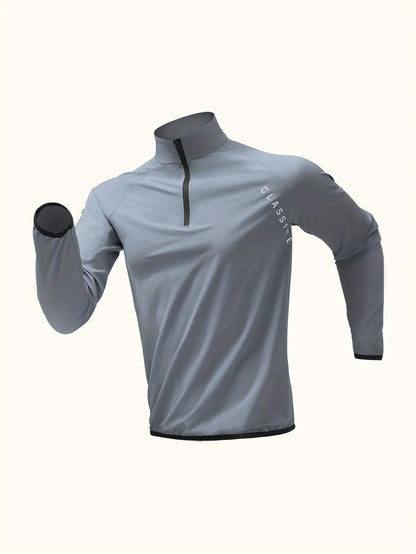 Men's sports long sleeved half zip top, quick drying running T-shirt, sports training jacket, breathable elastic fabric, mo