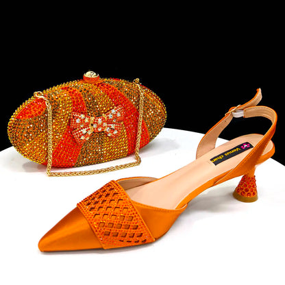 Nigerian Fashion Design Girly Style Party Shoes And Bag Sexy High Heels And Full Diamond Dual Purpose Mini Bag Women's Shoes