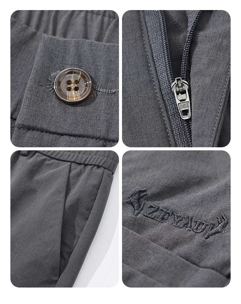 Spring Summer Thin Men's Slim Casual Pants Solid Color Elastic Waist Soft Breathable Business Straight Trousers Black Beige Gray