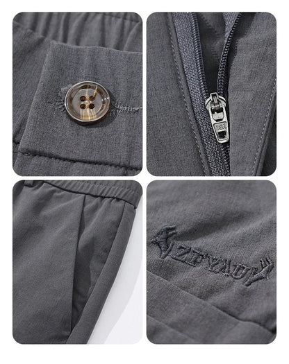 Spring Summer Thin Men's Slim Casual Pants Solid Color Elastic Waist Soft Breathable Business Straight Trousers Black Beige Gray