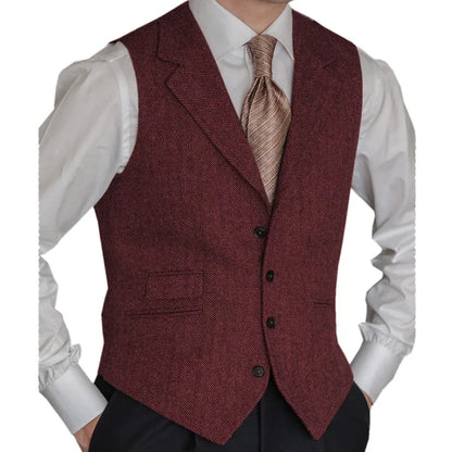 Men Vest Brown Classic Herringbone Pattern Suit Vest Notch Lapel Waistcoat Slim Formal For Wedding Groomsmen Banquet Men Suit