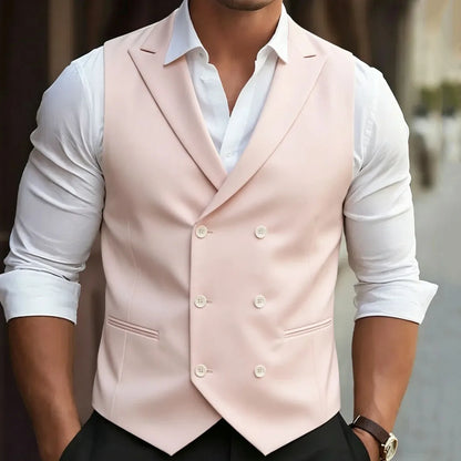 Men Vest White With Lapel Double Breasted Solid Waistcoat For Wedding Banquet Business Work Office Casual Daily Men Suit Vest