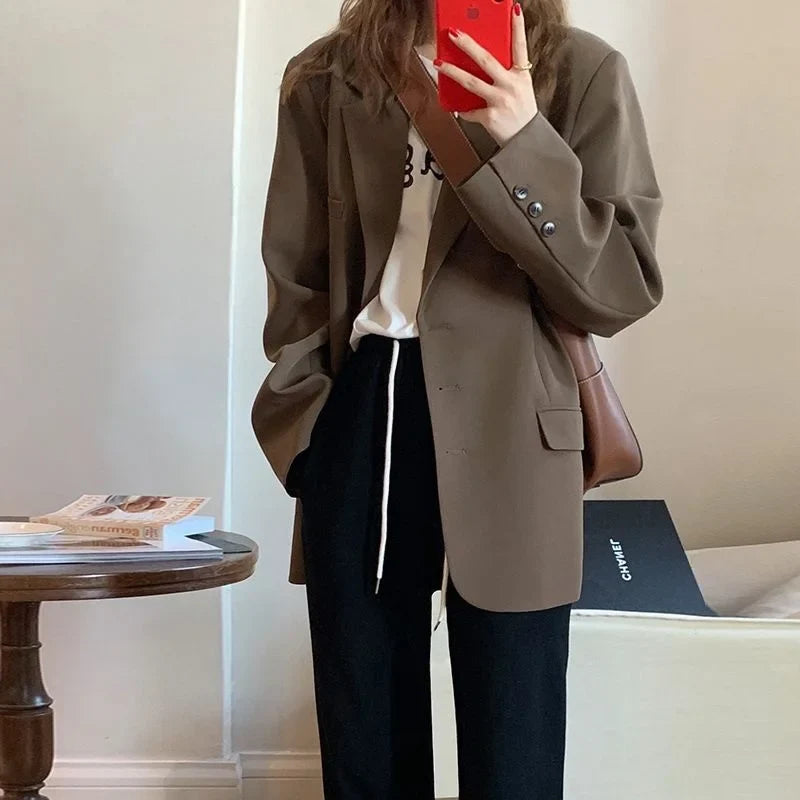 2025 New Spring Summer Elegant Office Lady Coat Loose Solid Thin Long Sleeved Women Blazer All-Match Casual Jacket