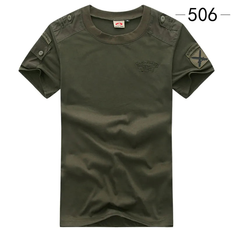Summer Style Men's T-Shirts Military Style Short Sleeve Tees Streetwear Embroidery Pure Cotton Casual T Shirt Men Cloting