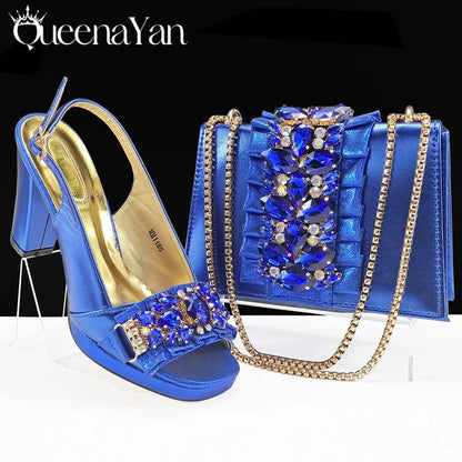 Spot goods Elegant Women Heels Shoes and Bag Set Decoration Rhinestones Women High Heels Shoes OL Bag And Shies