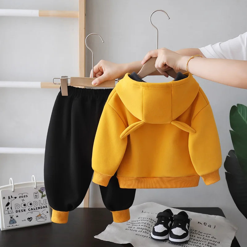 New Autumn Winter Baby Boys Clothes Suit Children Thick Warm Hoodies Pants 2Pcs/Sets Infant Girls Clothing Set Kids Tracksuits