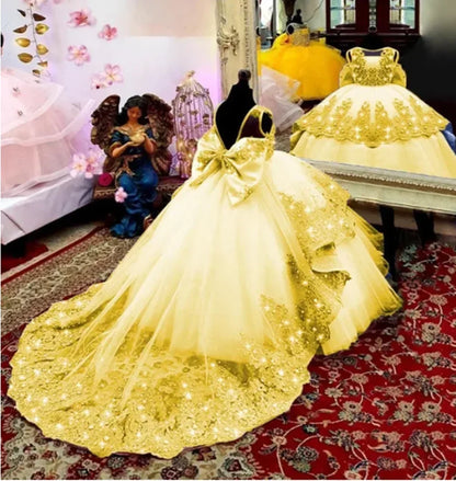 Custom Flower Girl Dress First Christmas Dress Wedding Party Gown Mint Green Lace Beaded Train Kids Evening Dress فساتين