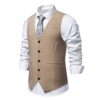 Men Suit Vest British Style Striped Business Casual Man Waistcoat Slim V-neck Single-breasted Versatile Male Vest