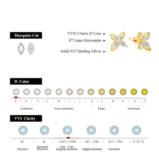 D VVS1 Luxulry Moissanite Earrings for Women Real 925 Sterling Silver Passed Diamond Tester Stud Earrings Anniversary