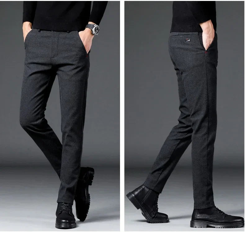 Fashion Men Thermal Fleece Casual Pants Winter Thick Straight Slim Velvet Trousers Brand Clothing Korean Male Pants Size 28-38