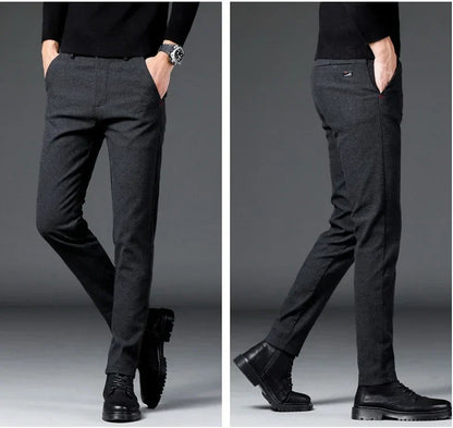Fashion Men Thermal Fleece Casual Pants Winter Thick Straight Slim Velvet Trousers Brand Clothing Korean Male Pants Size 28-38