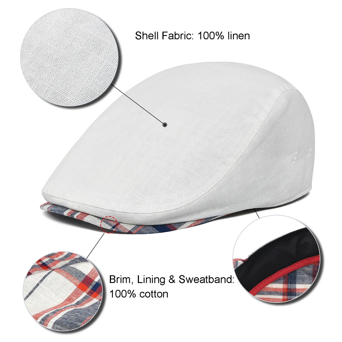 Linen Cap Irish Flat Cap for Men Casual Fitted Newsboy Cap Adjustable Classic Ivy Gatsby Hat