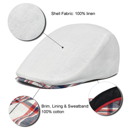 Linen Cap Irish Flat Cap for Men Casual Fitted Newsboy Cap Adjustable Classic Ivy Gatsby Hat