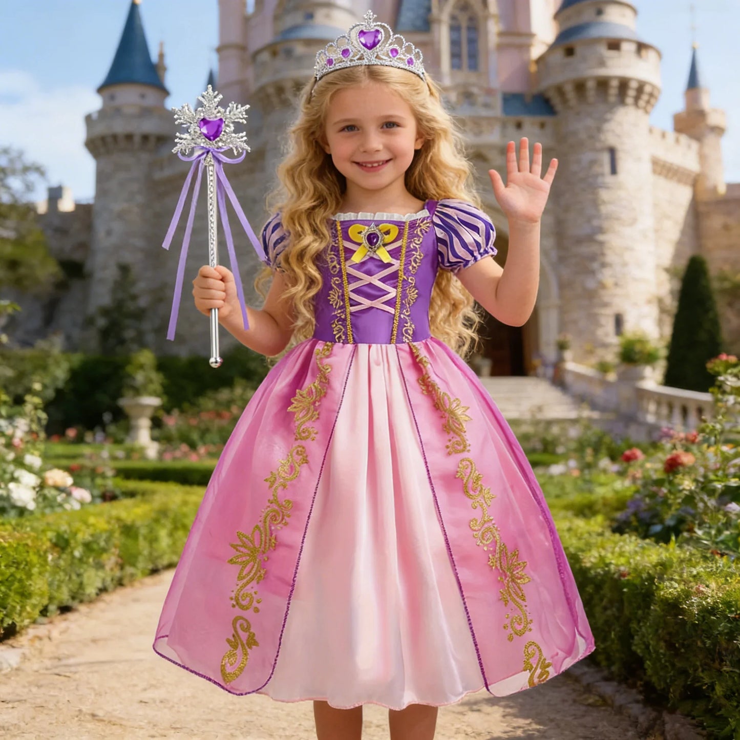Girls Costume Children Cosplay Princess Dress Kids Halloween Birthday Pageant Party Rapunzel Dress Girl Carnival Tangled Clothes