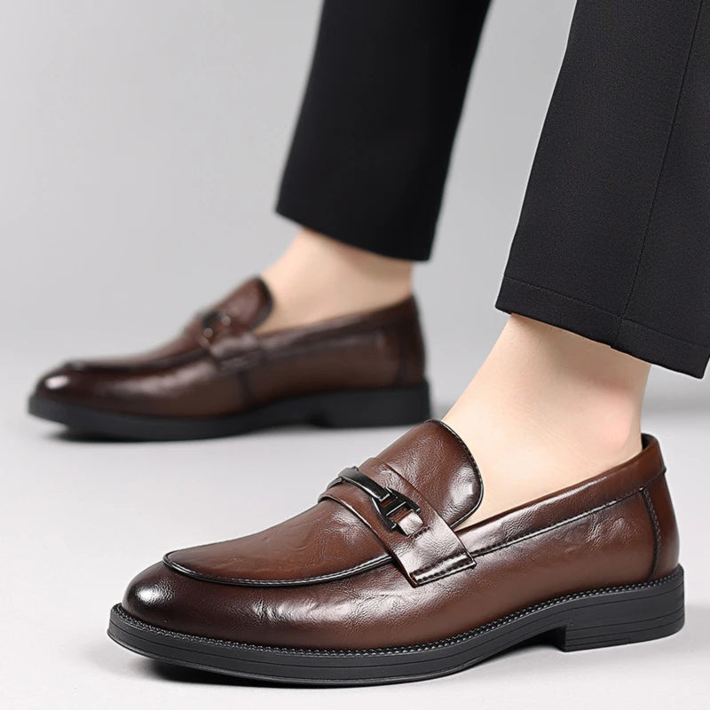 fashionMen's Slip-On Business Loafers High Quality Leather Shoes Gentleman Outdoor Shoes Office Shoes Leisure Ripe-Young