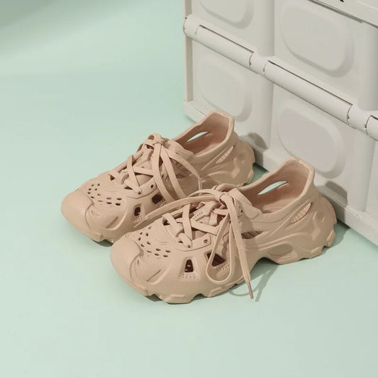 Kids Summer Breathable Comfort Shoes Lightweight Adjustable Strap Slip on Shoes Lace Up Non-slip Thick Bottom Pure Color Sandals