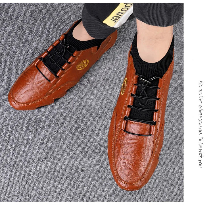 Men's Wear-resistant Boots Casual Classic Genuine Leather Handmade Shoes Ankle Round Toe Lace Up Walking Business Boot