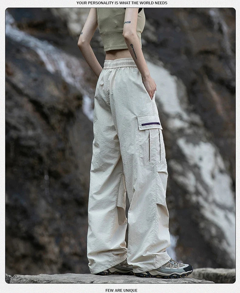 Women Hiking Pants Outdoor Waterproof Zippered Pocket Mountaineering Paratrooper Pants Autumn Breathable Camping Cycling Pants