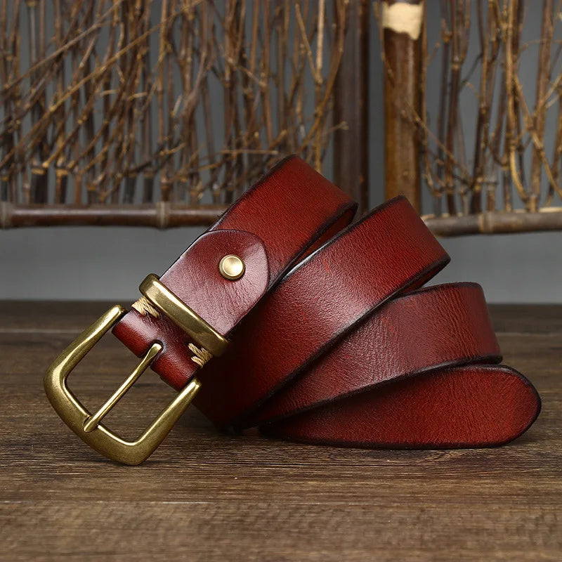 3.3CM Thick Pure Cowhide Copper Buckle Genuine Leather Casual Jeans Belt Men High Quality Retro Luxury Brand Male Strap Cintos