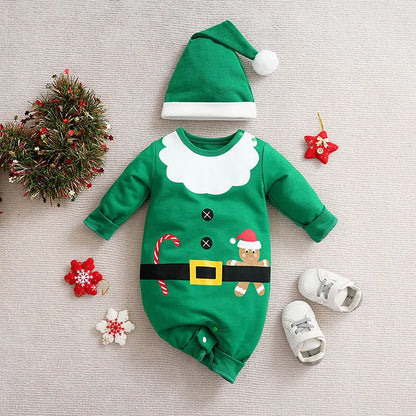Prowow 0-18M Baby Christmas Costume Cartoon Deer Jumpsuit With Santa Hat Christmas Baby Romper For Newborn New Year Costume