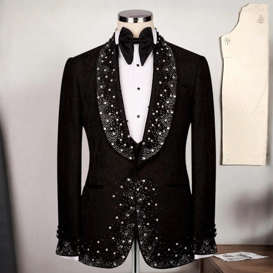 Suit For Man Black Tuxedo Set, Wedding Groom Suit, Two Piece Jewelry Ornament Tuxedo, Party For Men, Prom Men's Suit