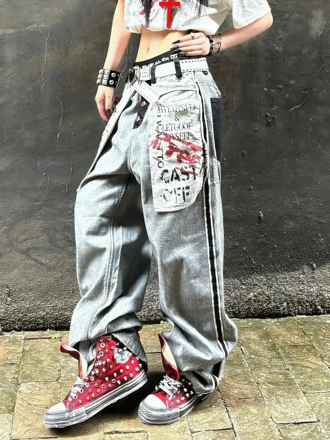 2025 Autumn Winter Women's Denim Pants Y2K Low Rise Stacked Jean Harajuku Goblin Core Cowboy Japanese Wide Fit Baggy Grunge Men