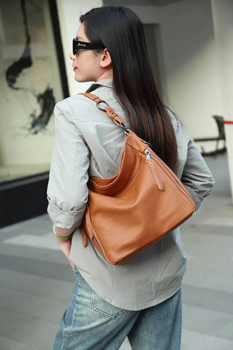 High Quality Women's Real Cow Leather Luxury Handbag, Versatile Ladies' Large Capacity Shoulder Crossbody High-end Commuting Bag