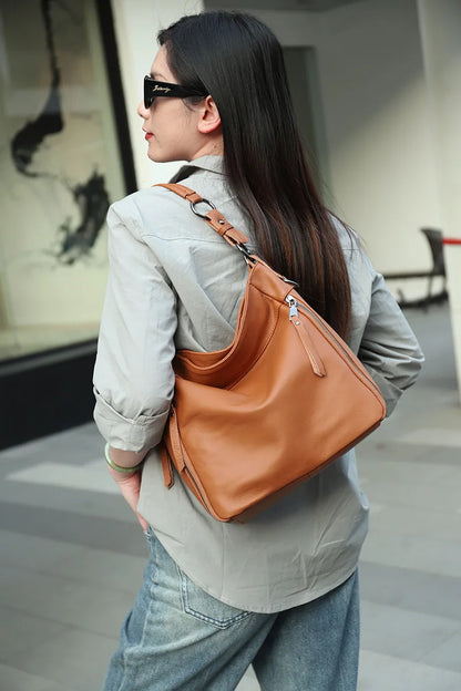 High Quality Women's Real Cow Leather Luxury Handbag, Versatile Ladies' Large Capacity Shoulder Crossbody High-end Commuting Bag