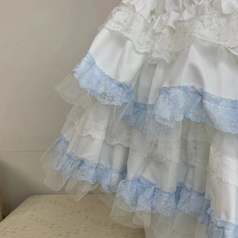 Lolita Sweet Cake Skirts Women Slim Lace Patchwork Sexy Mini Ball Gown Skirts Kawaii Casual Japan Cute Summer A Line Skirt